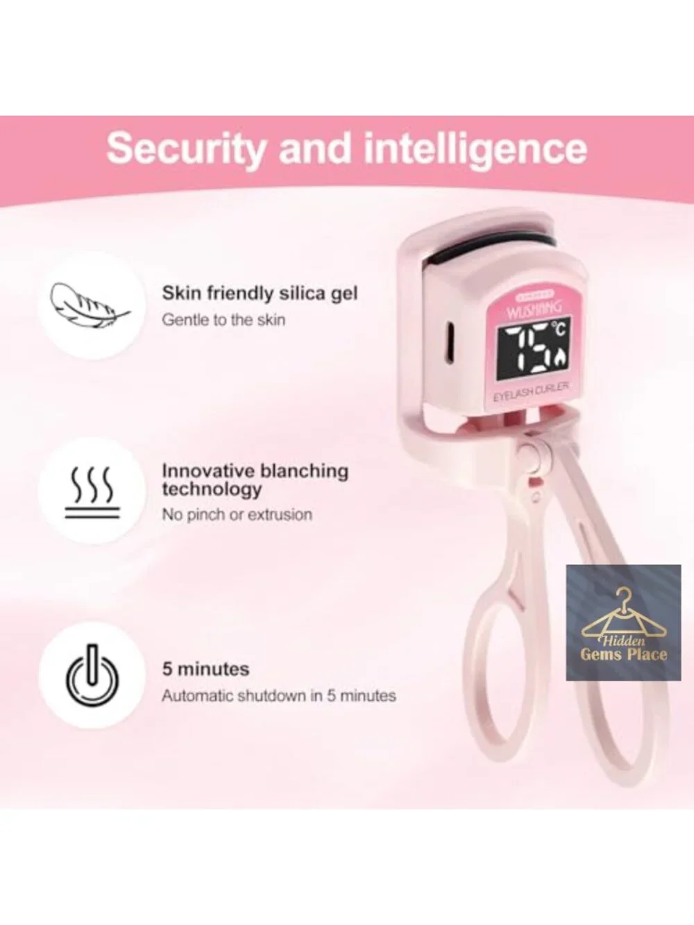 Heated Eyelash Curler with LED Temperature Display, USB Charging, Rapid